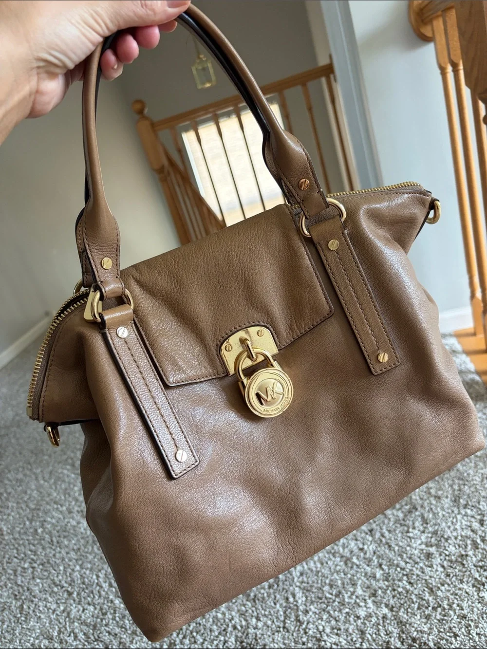 Michael Kors Tan Leather Tote with Gold-Tone Lock